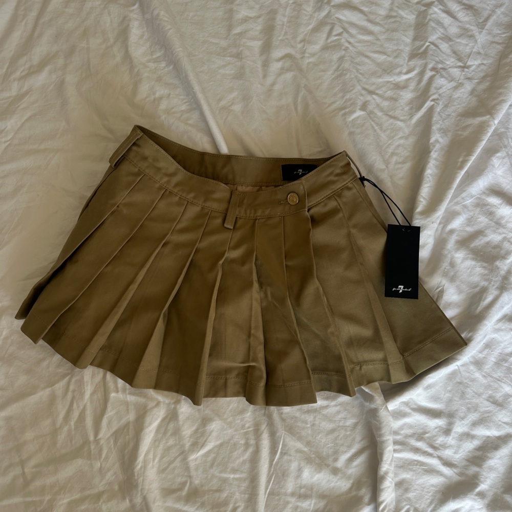 Khaki Pleated Mini Skirt